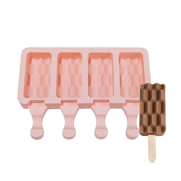 

PandaHall Food Grade DIY Rectangle Ice-cream Silicone Molds, Ice Pop Molds, for Making Ice Cream, 4 Cavities, Light Salmon, 129x180x23mm...