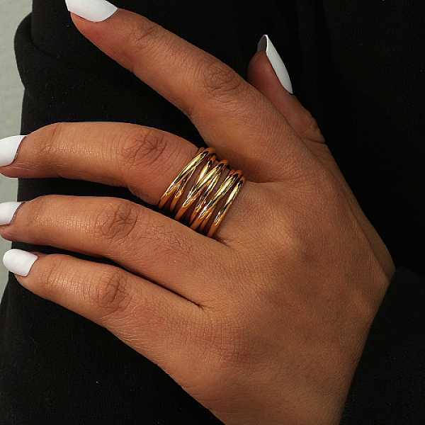 

PandaHall Brass Multi Lines Wide Band Rings, Golden, Inner Diameter: 16mm Brass