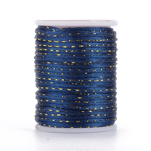 

PandaHall Polyester Cord, with Gold Metallic Cord, Chinese Knotting Cord, Marine Blue, 1.5mm, about 4.37 yards(4m)/roll Polyester Blue