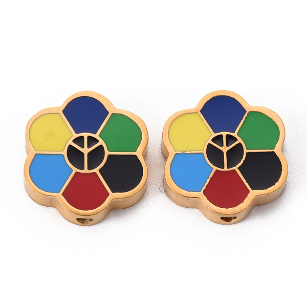 

PandaHall 304 Stainless Steel Enamel Beads, Flower with Peaceful Sign, Colorful, Golden, 15x14x3.5mm, Hole: 1.6mm Stainless Steel+Enamel...