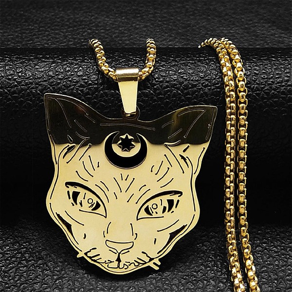 

PandaHall 304 Stainless Steel Pendant Necklaces, Cat, Golden, 23.58 inch(59.9cm) 304 Stainless Steel Cat Shape