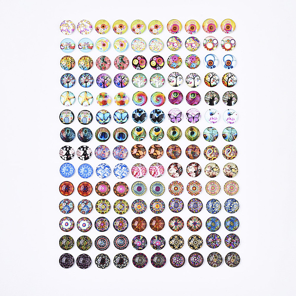 

PandaHall Glass Cabochons, with Self-Adhesive, for DIY Jewelry Making, Half Round with Mixed Patterns, Mixed Patterns, 12x4.5mm Glass Half...