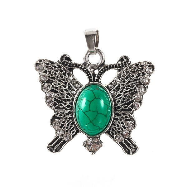 

PandaHall Alloy Pendants, with Synthetic Turquoise, Butterfly, Antique Silver, 31x34.5x6mm, Hole: 4.5x6mm Synthetic Turquoise Butterfly