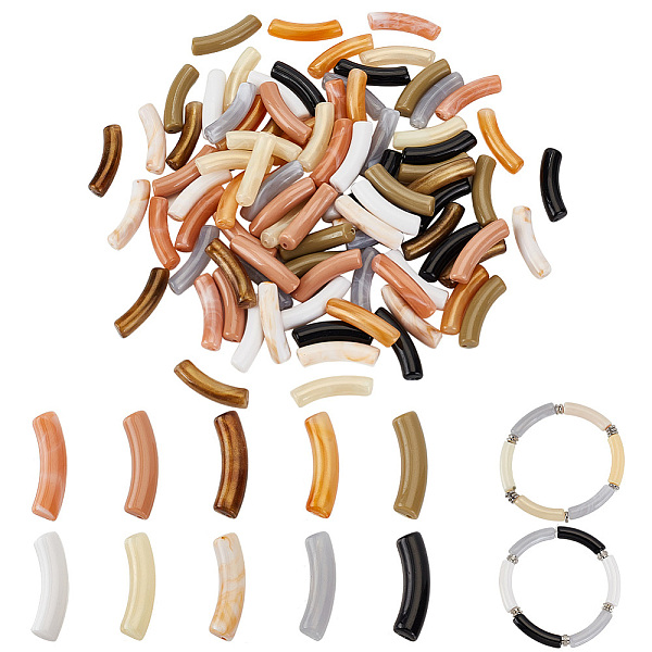 

PandaHall 100Pcs 10 Styles Opaque Acrylic Beads, Curved Tube, Mixed Color, 31~32x9.5~10x7.5~8mm, Hole: 1.8mm, 10pcs/style. Acrylic Tube..., Multicolor