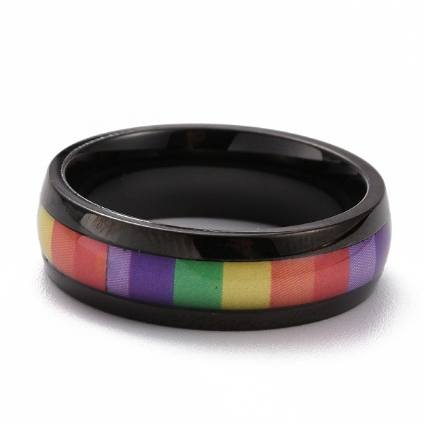 

PandaHall Pride Style 201 Stainless Steel Finger Rings, Wide Band Rings, with Glass and Sticker, Colorful, Electrophoresis Black, US Size 7...