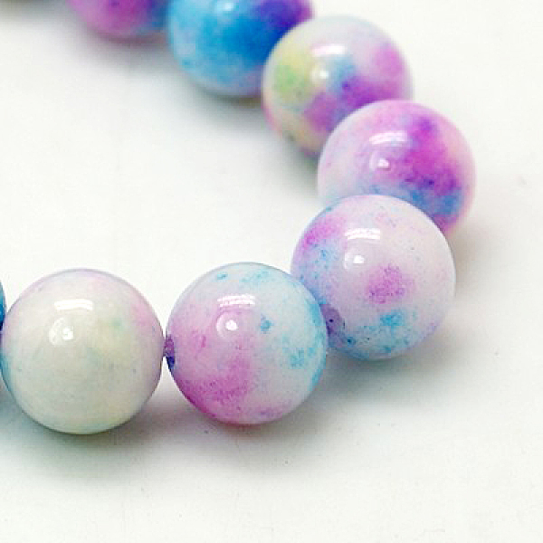

PandaHall Jade Beads Strands, Natural White Jade, Dyed, Round, Colorful, 6mm, Hole: 1mm, about 69pcs/strand, 15.7 inch White Jade Round