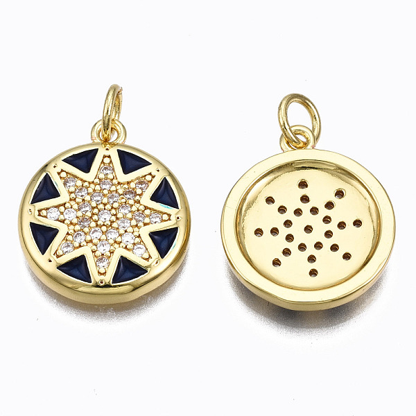 

PandaHall Brass Micro Pave Clear Cubic Zirconia Pendants, with Jump Rings and Enamel, Nickel Free, Flat Round with Star, Real 16K Gold...