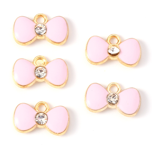 

PandaHall Alloy Enamel Charms, with Crystal Rhinestone, Bowknot, Light Gold, Pink, 9x15x2mm, Hole: 1.8mm Brass Rhinestone+Enamel Bowknot...