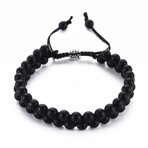 

PandaHall Round Frosted Glass Braided Bead Bracelet for Men Women, Adjustable Bracelet, Black, Inner Diameter: 2-1/4 inch(5.6cm) Glass Black