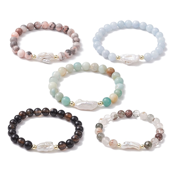 

PandaHall 8mm Round Mixed Gemstone Beaded Stretch Bracelets, Keshi Pearl Bracelets for Women Men, Inner Diameter: 2-1/2 inch(6.5cm) Mixed...