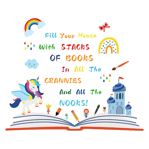 

PandaHall SUPERDANT Colorful Reading Theme Wall Stickers Inspirational Quotes Wall Decor with Unicorns Rainbow Bufferfly Wall Decals for...