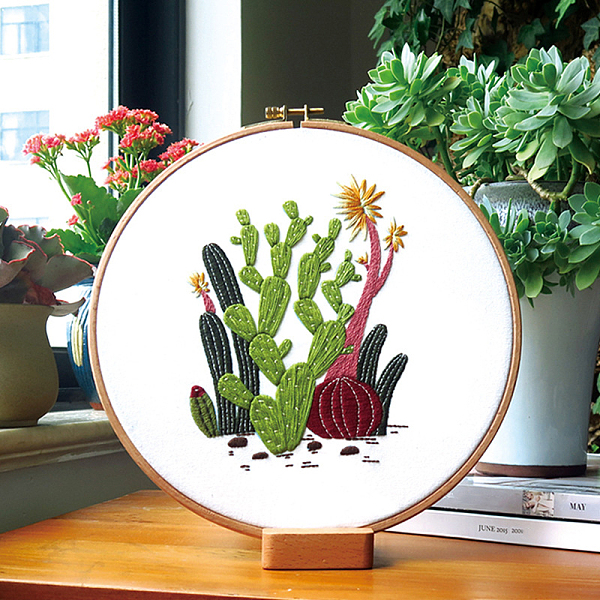 

PandaHall Cactus Pattern DIY Embroidery Starter Kits, including Embroidery Fabric & Thread, Needle, Instruction Sheet, Colorful, 290x290mm...