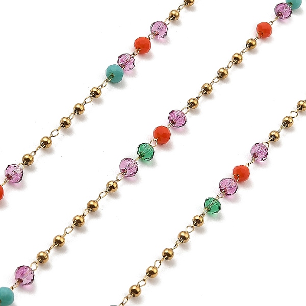 

PandaHall Colorful Rondelle Glass Beaded Link Chains, with 304 Stainless Steel Findings, Soldered, with Spool, Golden, 3x2.5mm, 2mm, about...