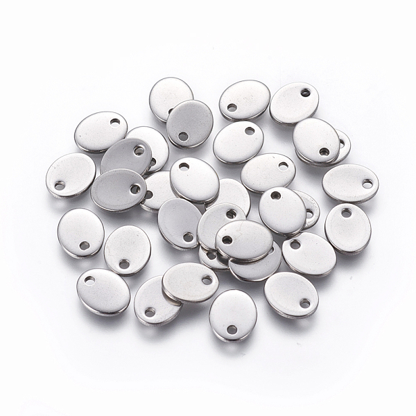 PandaHall 304 Stainless Steel Charms, Stamping Blank Tag, Oval, Stainless Steel Color, 9x7x1mm, Hole: 1.4mm 304 Stainless Steel Oval