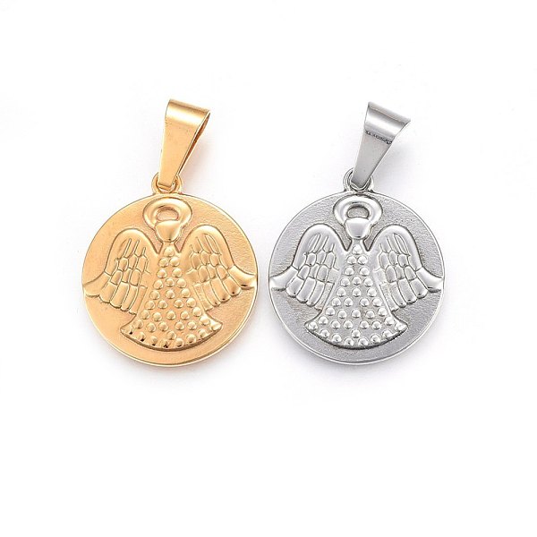 

PandaHall 304 Stainless Steel Pendants, Flat Round with Angel, Mixed Color, 28.5x25x3mm, Hole: 11x6mm 304 Stainless Steel Flat Round..., Multicolor