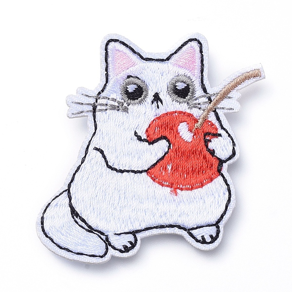 PandaHall Computerized Embroidery Cloth Iron on/Sew on Patches, Costume Accessories, Appliques, Cat with Cherry, Colorful, 47x47x2mm Cloth...