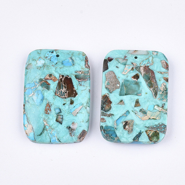 

PandaHall Assembled Synthetic Imperial Jasper and Turquoise Pendants, Dyed, Rectangle, Cyan, 47x32x7.5mm, Hole: 1.4mm Imperial Jasper...