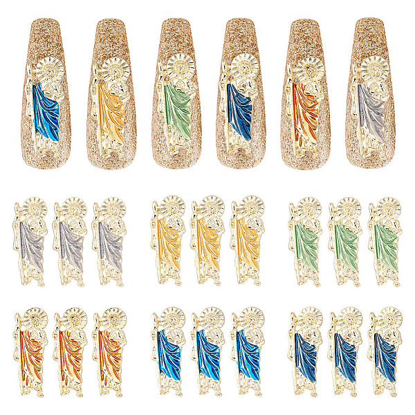 

PandaHall ARRICRAFT 18Pcs 6 Colors Zinc Alloy Enamel Cabochons, Nail Art Decoration Accessories, Saint Jude Figaro, Light Gold, 25.5x10x3mm...