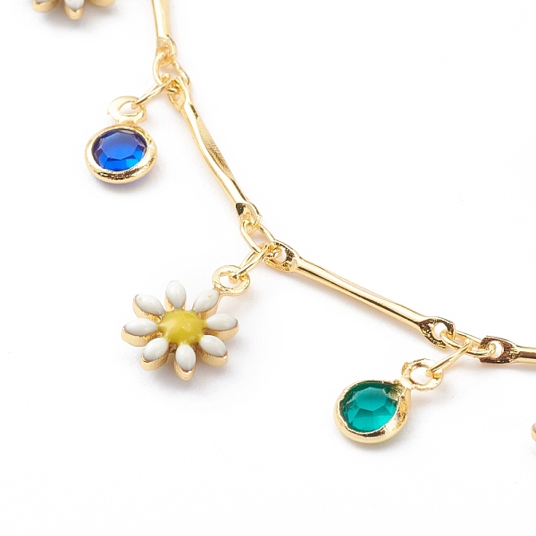

PandaHall Brass Enamel Charm Anklets, with Glass and 304 Stainless Steel Lobster Claw Clasps, Flower, Colorful, Golden, 9-1/8 inch(23.2cm)...