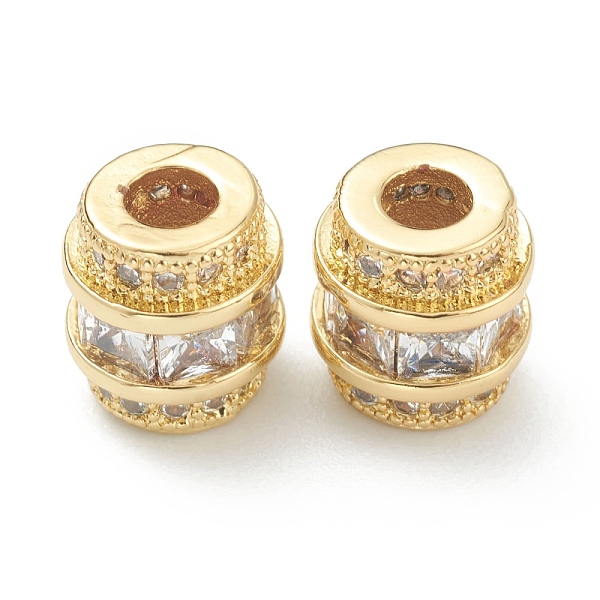 PandaHall Brass Clear Cubic Zirconia Beads, Long-Lasting Plated, with Jump Ring, Tube, Golden, 8x7mm Brass+Cubic Zirconia Tube Clear