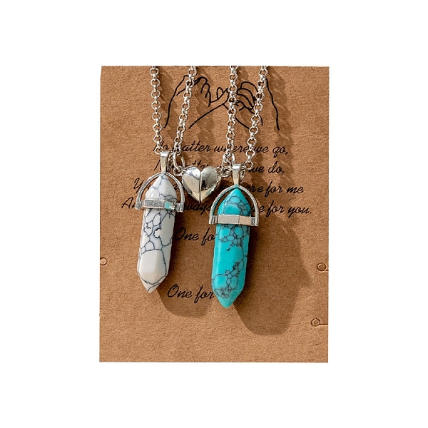 

PandaHall 2Pcs 2 Style Synthetic Turquoise Hexagon Pendant Necklaces Set, Magnetic Matching Couple Necklaces for Valentine's Day, 15.75 inch...