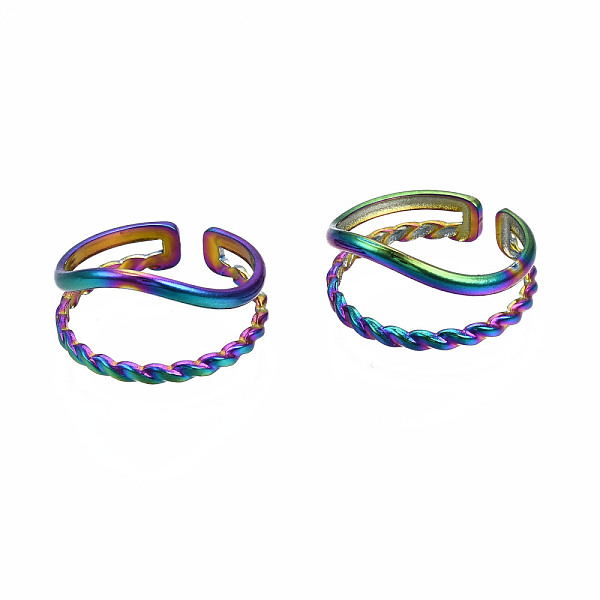 

PandaHall Double Line Cuff Rings, Hollow Wide Open Rings, Rainbow Color 304 Stainless Steel Rings for Women, US Size 7(17.3mm) 304 Stainless...