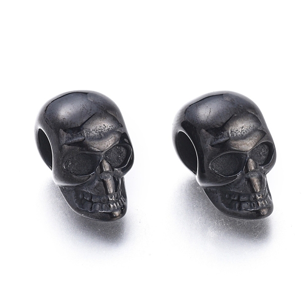 

PandaHall Halloween Ion Plating(IP) 304 Stainless Steel European Beads, Large Hole Beads, Skull Head, Gunmetal, 16x9.5x13mm, Hole: 5mm 304...