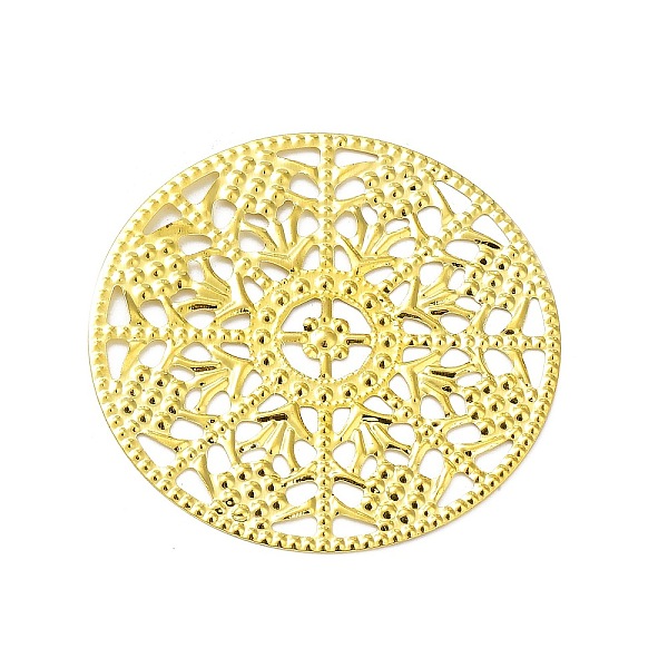 

PandaHall Rack Plating Iron Filigree Cabochons, Flower, Golden, 48x0.7mm Iron Flower