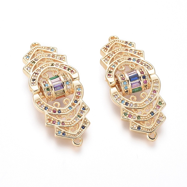

PandaHall Brass Micro Pave Cubic Zirconia Links connectors, Golden, Colorful, 36x14x2mm, Hole: 1.2mm Brass+Cubic Zirconia Others