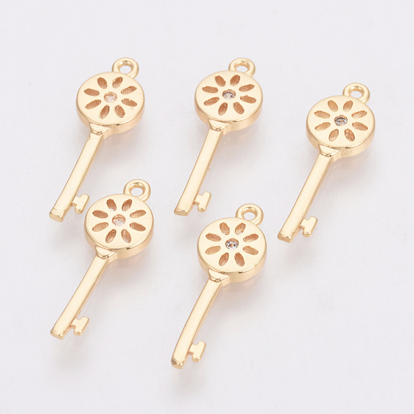 

PandaHall Brass Micro Pave Cubic Zirconia Pendants, Key, Nickel Free, Real 18K Gold Plated, 18x6x1.5mm, Hole: 1mm Brass+Cubic Zirconia Key..., Clear