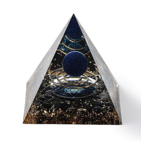 

PandaHall Orgonite Pyramid Resin Energy Generators, Reiki Natural Lapis Lazuli & Obsidian Chips Inside for Home Office Desk Decoration...