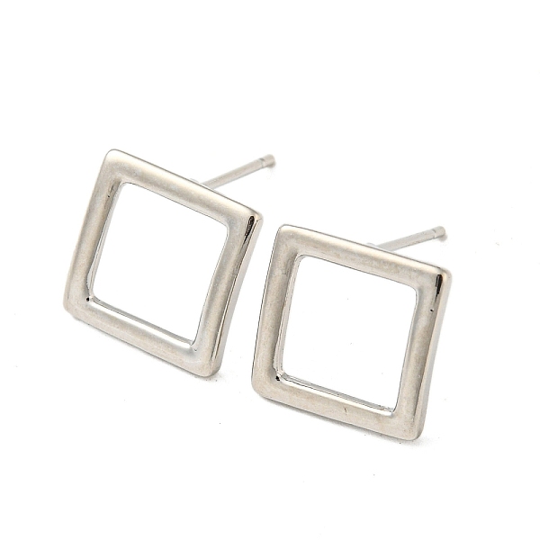 

PandaHall Brass Stud Earrings, Hollow Square, Platinum, 12x12mm Brass Square