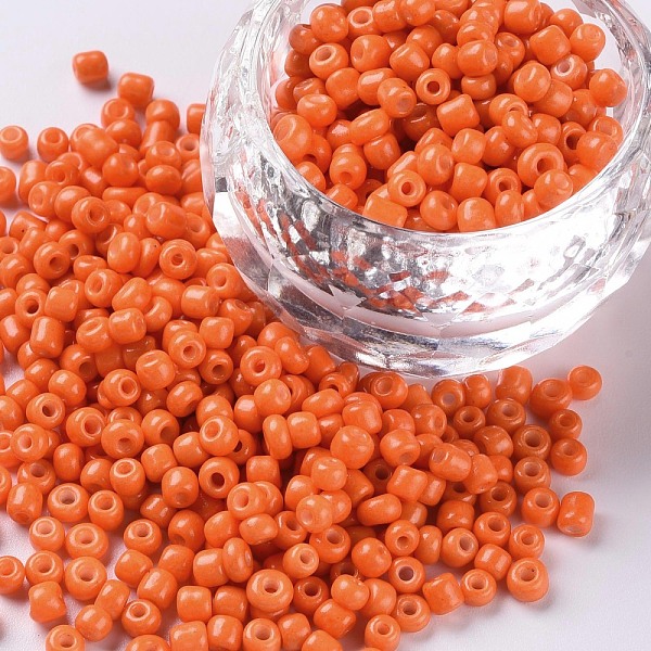 

PandaHall Baking Paint Glass Seed Beads, Orange Red, 6/0, 4~5x3~4mm, Hole: 1~2mm, about 500pcs/50g, 50g/bag, 18bags/2pounds Glass