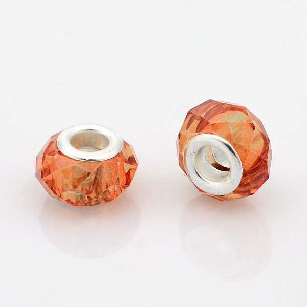 

PandaHall Faceted Glass European Beads, Large Hole Rondelle Beads, with Silver Tone Brass Cores, Chocolate, 14x9mm, Hole: 5mm Glass+Brass..., Brown