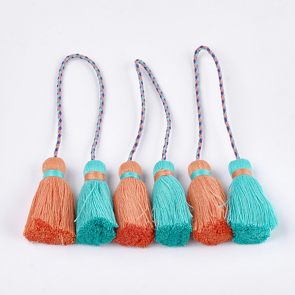 

PandaHall Polycotton(Polyester Cotton) Tassel Big Pendant Decorations, Two Tone, Dark Turquoise, 280~300mm Polycotton Cyan