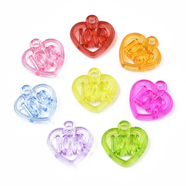 

PandaHall Acrylic Pendants, Heart with Word, Mixed Color, 21x20.5x4.5mm, Hole: 3mm Acrylic Heart Multicolor