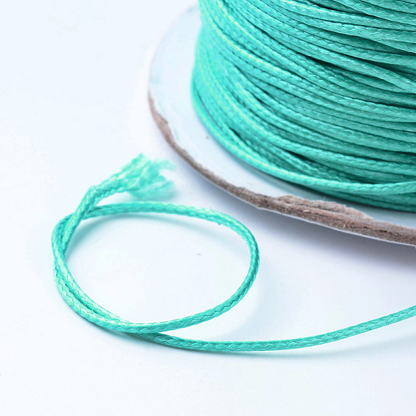 

PandaHall Korean Waxed Polyester Cords, Light Sea Green, 3mm, about 43.74 yards(40m)/roll Waxed Polyester Cord Round Green