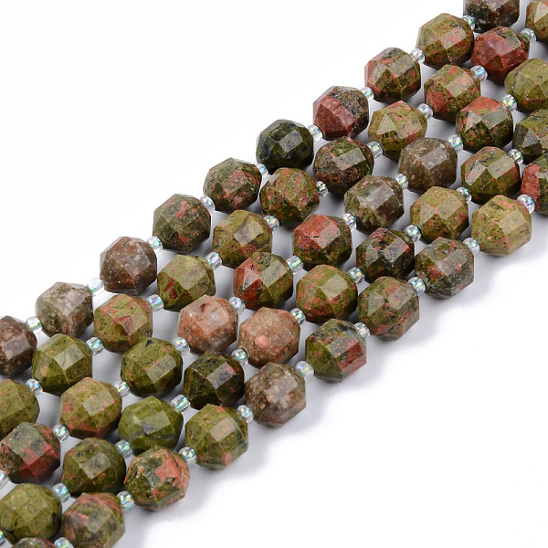 

PandaHall Natural Unakite Beads Strands, Round, Faceted, 8~9x10mm, Hole: 1.2mm, about 33~35pcs/strand, 15.16inch(38.5cm) Unakite Round