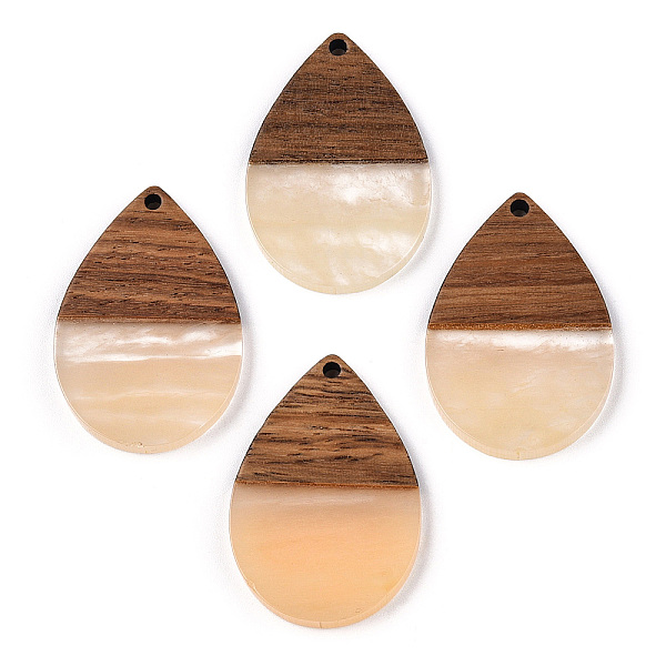 

PandaHall Transparent Resin & Walnut Wood Pendants, Teardrop Charms, PeachPuff, 36x24.5x3.5mm, Hole: 2mm Resin+Wood Teardrop Brown