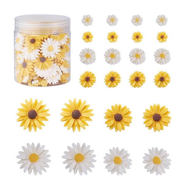 PandaHall Craftdady 160Pcs 8 Style Resin Cabochons, Flower/Daisy, Flatback Hair & Costume Accessories Ornaments, Yellow, White, 20pcs/style...