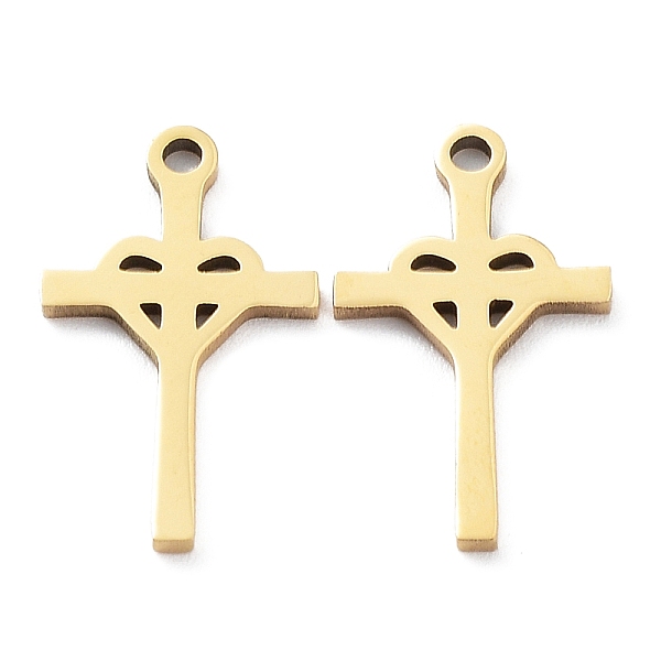 

PandaHall Ion Plating(IP) 316L Surgical Stainless Steel Pendants, Cross with Heart Charm, Real 18K Gold Plated, 17x10x1mm, Hole: 1.2mm 316L...