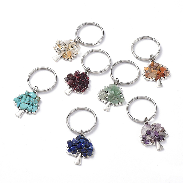 

PandaHall Chip Natural & Synthetic Gemstone Keychain Sets, with Antique Silver Plated Alloy Pendants and 316 Surgical Stainless Steel Split...