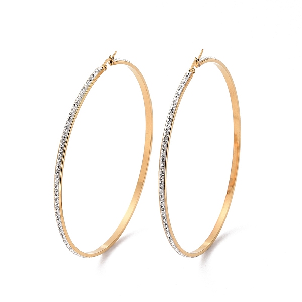 

PandaHall 304 Stainless Steel Hoop Earrings, with Polymer Clay and Rhinestone, Ring, Golden, Crystal, 90x89x3.5mm Rhinestone Ring Clear