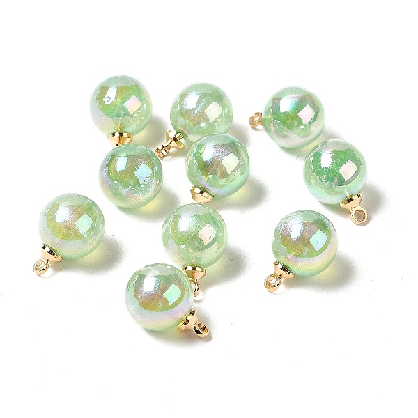 

PandaHall UV Plating Acrylic Pendants, with Light Gold Tone Brass Findings, Round Charm, Pale Green, 13.5x9.5mm, Hole: 1.6mm Brass+Acrylic...