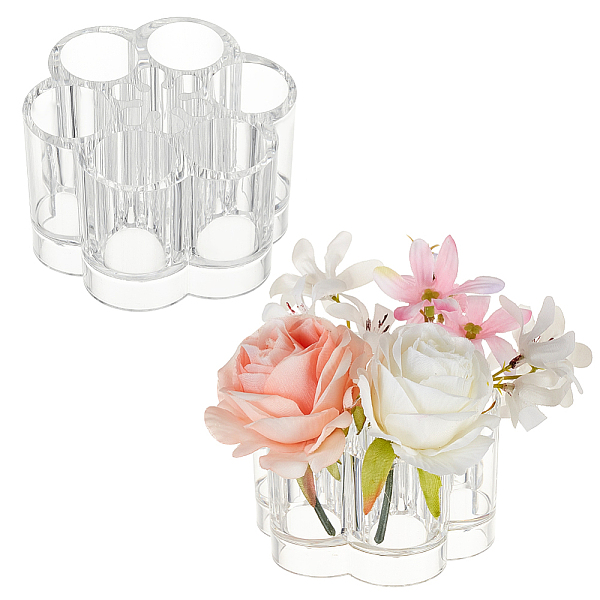 PandaHall OLYCRAFT 2pcs Clear Flower Vase Makeup Cosmetic Storage Box Plum Blossom Shape Small Floral Vases Transparent Plastic Flower Vase...