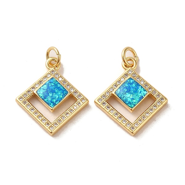 

PandaHall Brass Micro Pave Cubic Zirconia with Synthetic Opal Pendants, with Jump Ring, Diamond, Real 18K Gold Plated, 20.5x17.5x3.5mm...