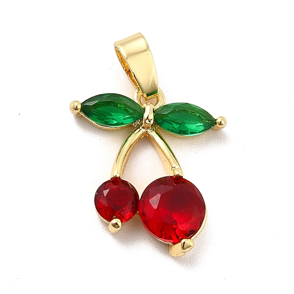

PandaHall Brass Cubic Zirconia Pendants, with Glass Rhinestone, Cherry Charm, Real 18K Gold Plated, 16x14x3.5mm, Hole: 4.5x2.5mm Brass+Cubic..., Red