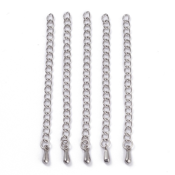 

PandaHall Stainless Steel Chain Extender, Teardrop Charms, Stainless Steel Color, 59x3mm, Hole: 2mm Stainless Steel