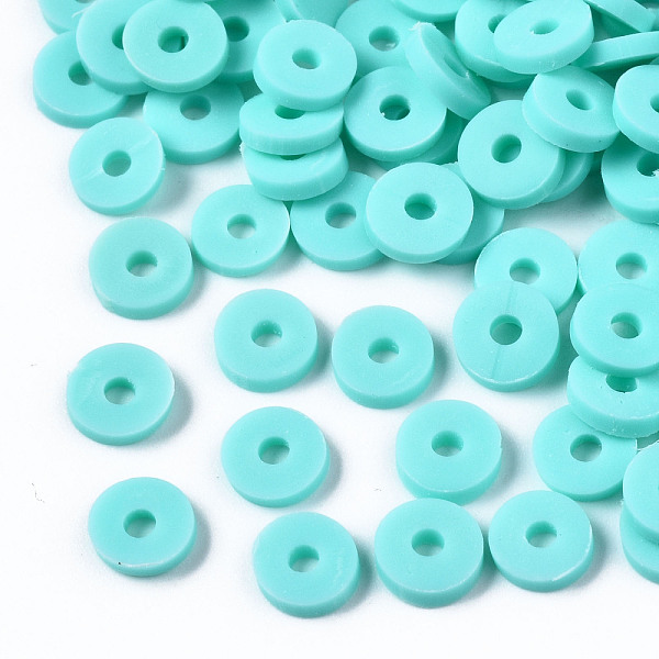 PandaHall Handmade Polymer Clay Beads, for DIY Jewelry Crafts Supplies, Disc/Flat Round, Heishi Beads, Aquamarine, 6x1mm, Hole: 2mm, about...