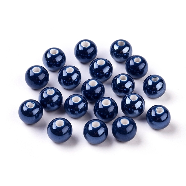 

PandaHall Pearlized Handmade Porcelain Round Beads, Prussian Blue, 8mm, Hole: 2mm Porcelain Round Blue